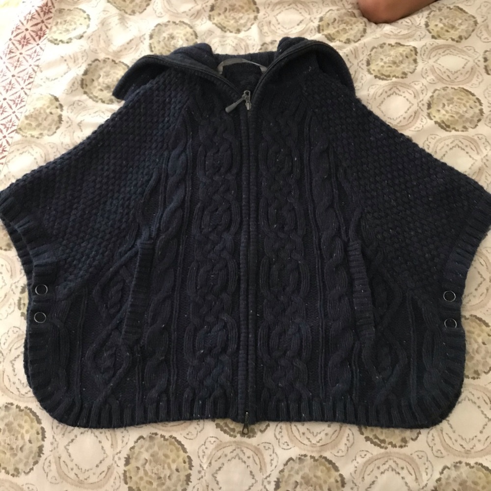 ATHLETA Wool Cable Knit Zip Poncho Sweater XXS/XS